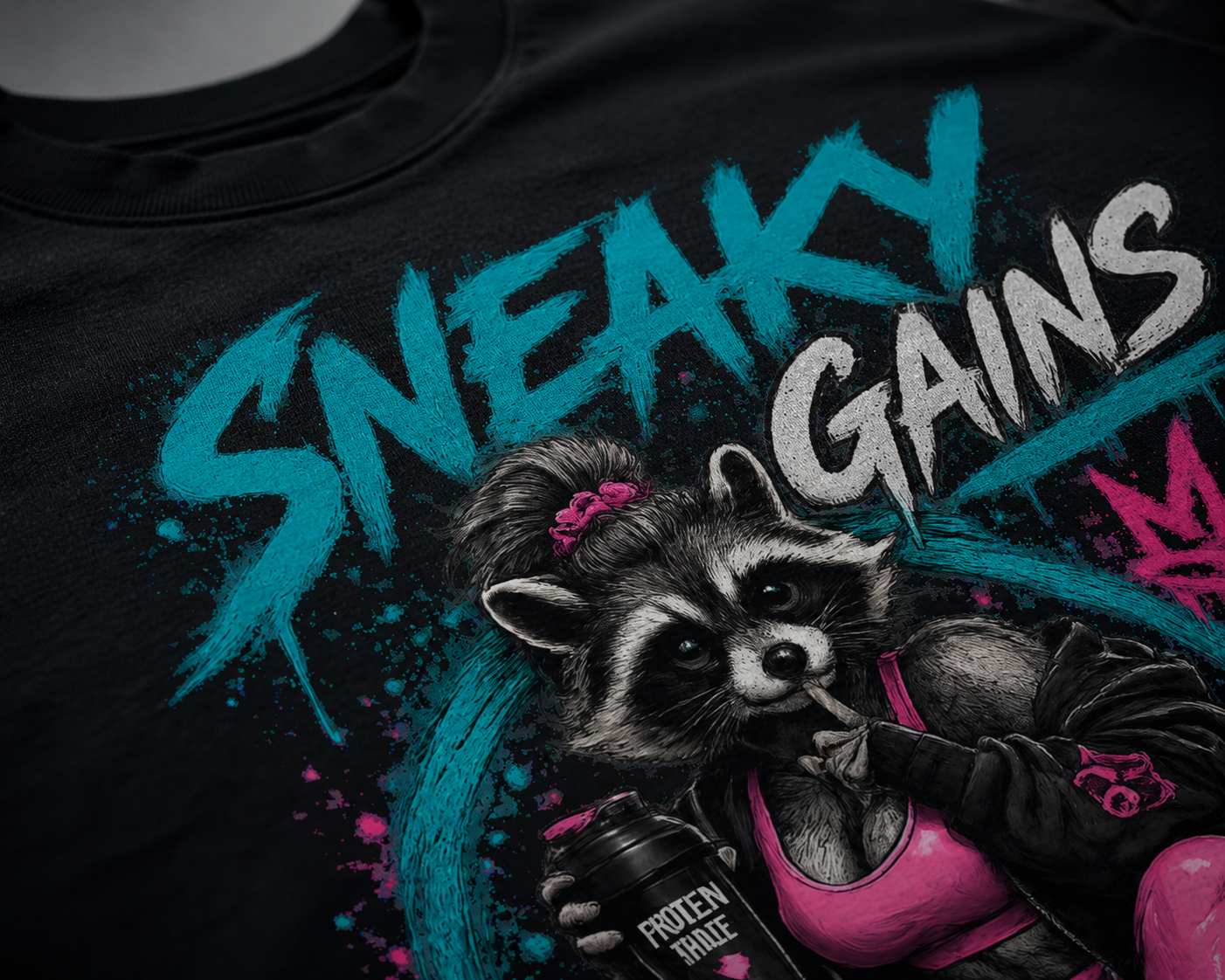 Damen Crop Top "Sneaky Gains" – Waschbär Fitness Performance Top